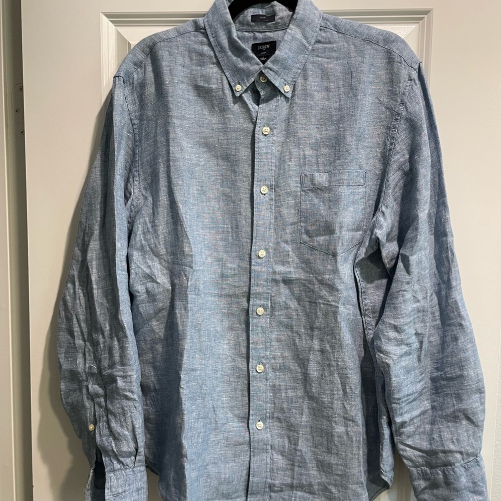 Blue linen button down